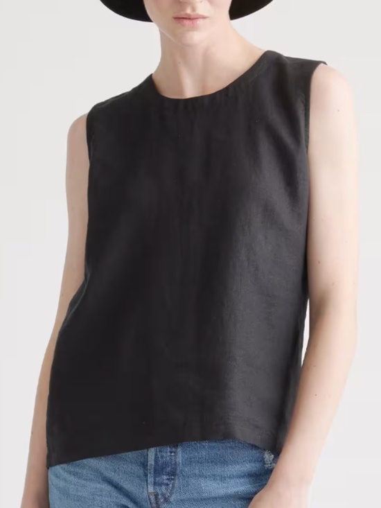 Quince Tops - Quince Black Sleeveless Linen Tank Top